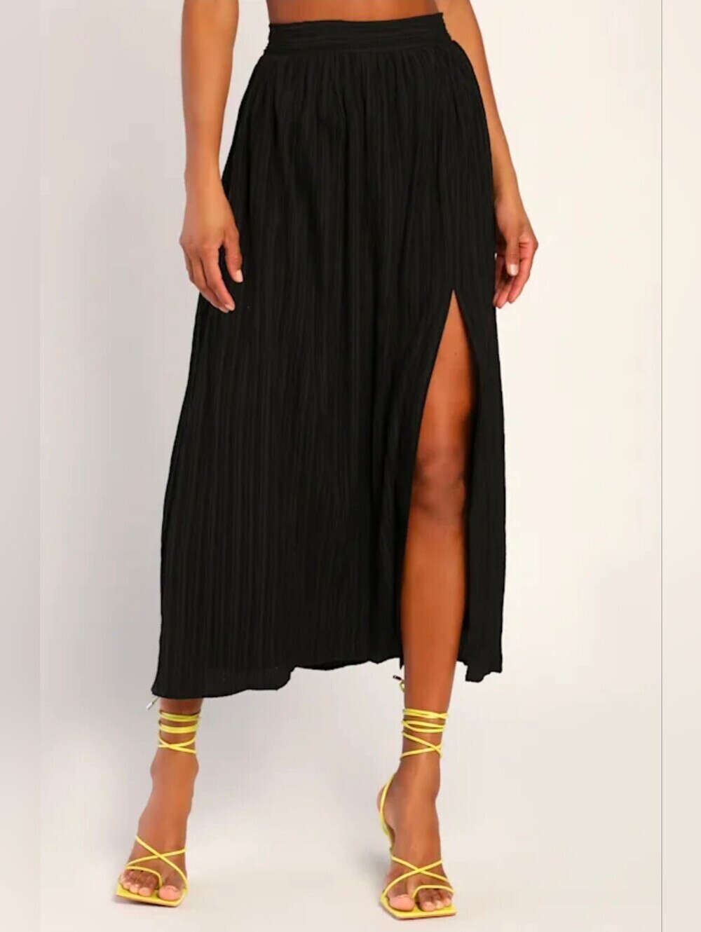 Lulus NWT Midsummer Memories Black Mid-Rise Textured Maxi Skirt - XS